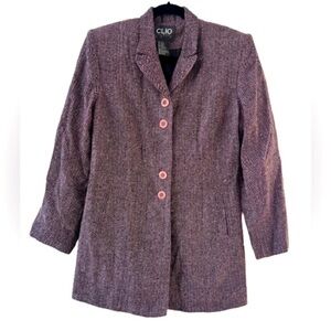 NWT Womens Vintage 90’s Clio Burgundy and Pink Tweed Skirt Suit Set.
Size 12